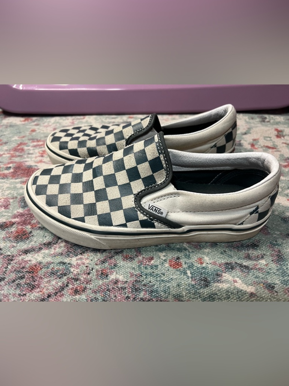Vans Slip-On Checkerboard Sneakers - Green & off White